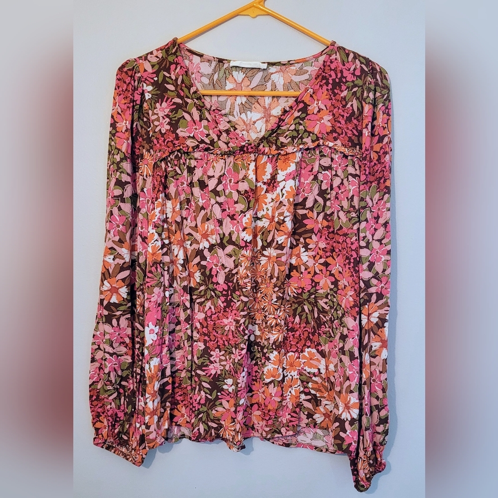 Doe And Rae Floral Women's Large Top - Pink and Brown